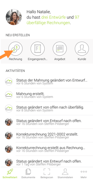 Neue Rechnung erstellen - Billomat App